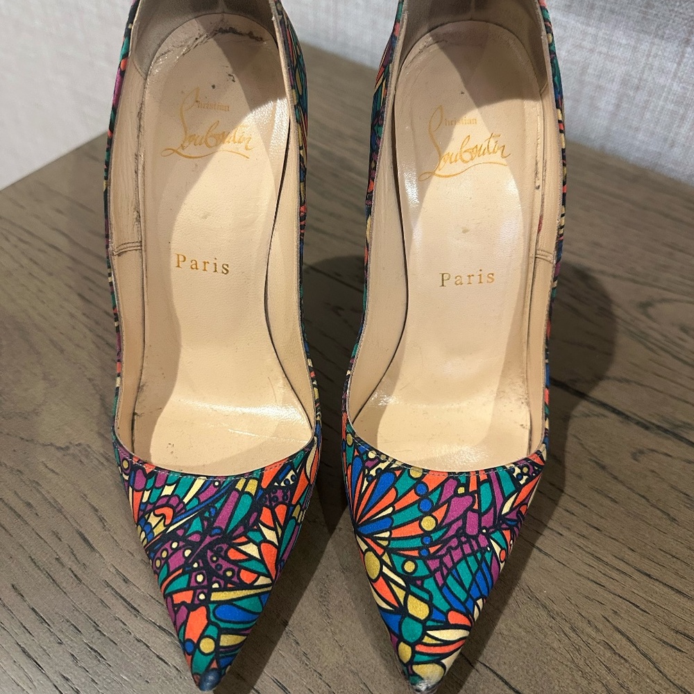Christian Louboutin Multicolor Vitrail Satin So Kate 120 Pumps Heels.